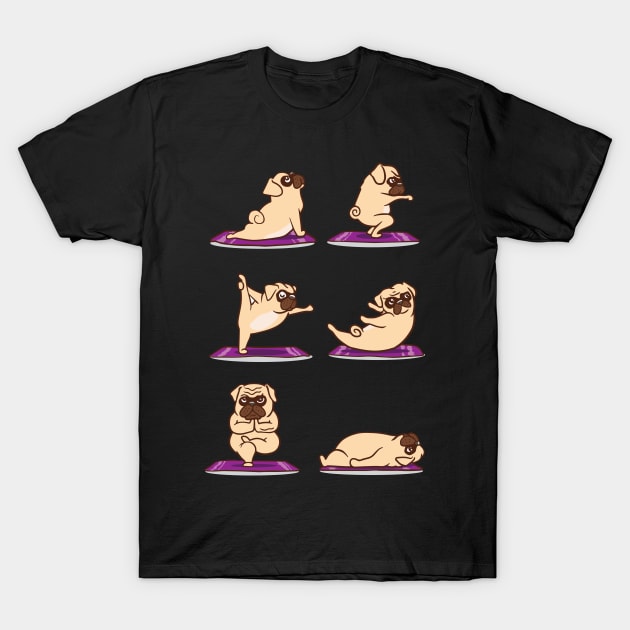 Funny Pug doing Yoga Exercises Asanas T-Shirt by Littlelimehead